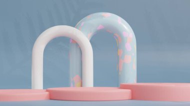 Geometrik platformlu 3D ürün podyum sahnesi. 3D silindir podyum. Ticari geçmiş. Modern minimal tasarımda geometrik formlar. 3d oluşturma.