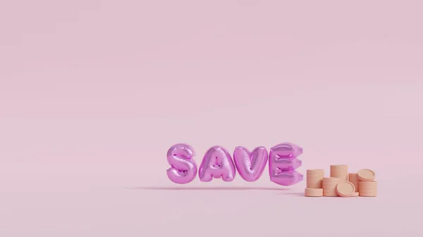 Баллонські Букви Рожеві Монети Поняття Заощадження Грошей Копіюю Простір Візуалізація Ліцензійні Стокові Фото