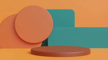 Geometrik platformlu 3D ürün podyum sahnesi. 3D silindir podyum. Ticari geçmiş. Modern minimal tasarımda geometrik formlar. 3d oluşturma.