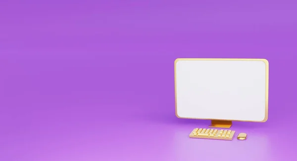 Компьютерный Монитор Фиолетовом Фоне Копия Символа Пробел Concept Рендеринг — стоковое фото