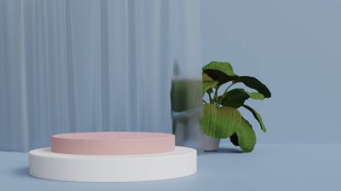 Geometrik platformlu 3D ürün podyum sahnesi. 3D silindir podyum. Ticari geçmiş. Modern minimal tasarımda geometrik formlar. 3d oluşturma.