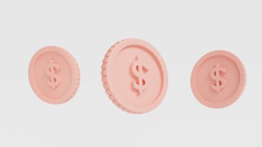 Beyaz arka planda izole edilmiş üç boyutlu altın sikke seti. Altın ve zenginliğin sembolü 3D görüntüleme