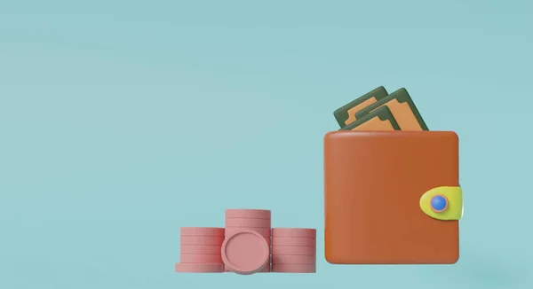 Money Saving Icon Konzept Brieftasche Schein Münzen Realistisches Design Cartoon — Stockfoto