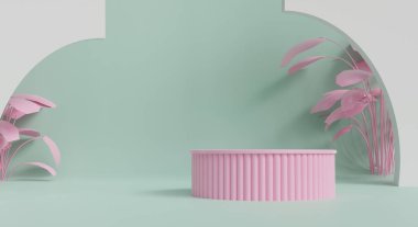 Geometrik platformlu 3D ürün podyum sahnesi. 3D silindir podyum. Ticari geçmiş. Modern minimal tasarımda geometrik formlar. 3d oluşturma.