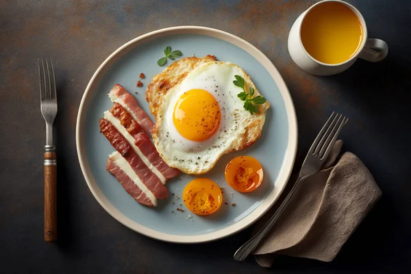 Сніданок Смажене Яйце Шинка Хліб Американський Сніданок Яйце Стокове Зображення