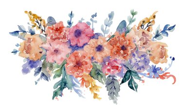 Suluboya çiçekler. Elle boyanmış soyut botanik çizimler paketi. Beyaz bir arkaplanda.