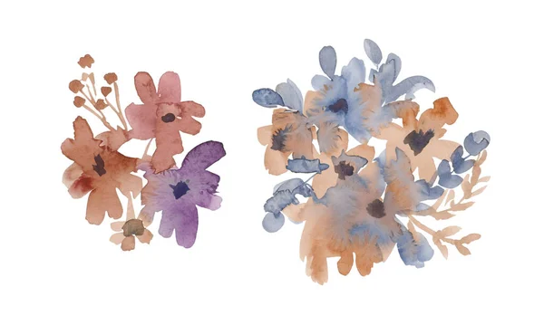 Fleurs Aquarelles Ensemble Illustrations Botaniques Abstraites Peintes Main Sur Fond — Photo