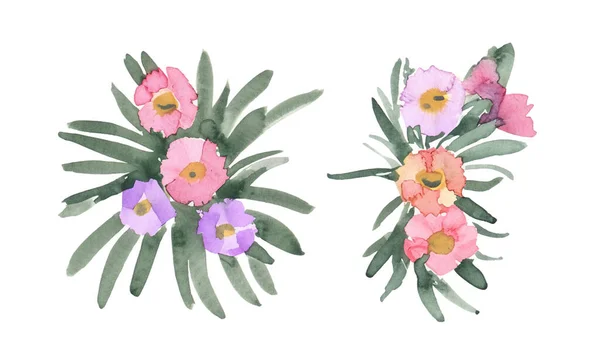 Akvarelové Květiny Ručně Malované Abstraktní Botanické Ilustrace Svazek Bílém Pozadí — Stock fotografie