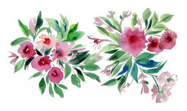 Akvarelové Květiny Ručně Malované Abstraktní Botanické Ilustrace Svazek Bílém Pozadí — Stock fotografie