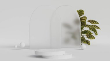 Geometrik platformlu 3D ürün podyum sahnesi. 3D silindir podyum. Ticari geçmiş. Modern minimal tasarımda geometrik formlar. 3d oluşturma.