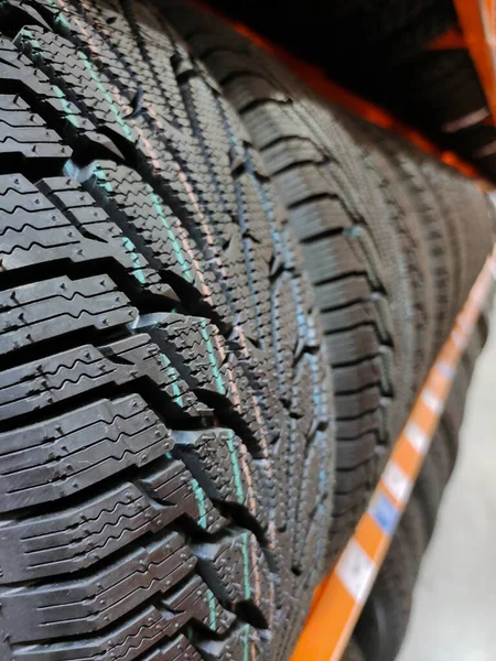 Protectors New Rubber Tires Entire Frame Specific Pattern Perspective Background — Stock Photo, Image