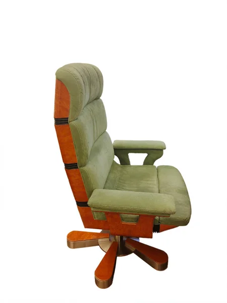 Velvet Green Upholstered Armchair Luxury Style Armrests Isolated White Background — Stock Photo, Image