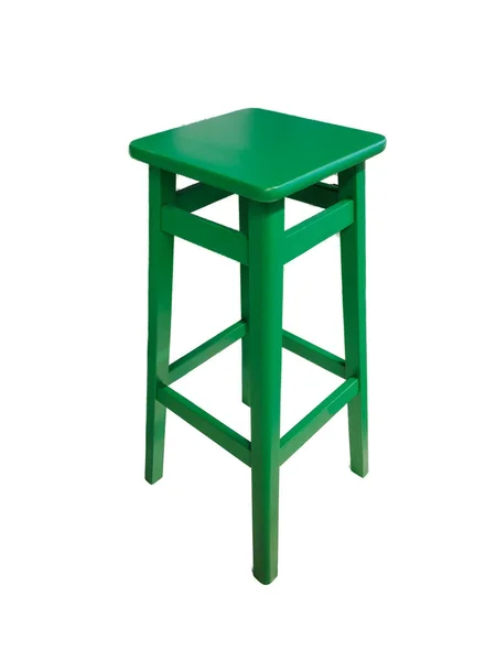 Tamborete Cadeira Madeira Alta Verde Estilo Minimalista Fundo Branco Isolado — Fotografia de Stock