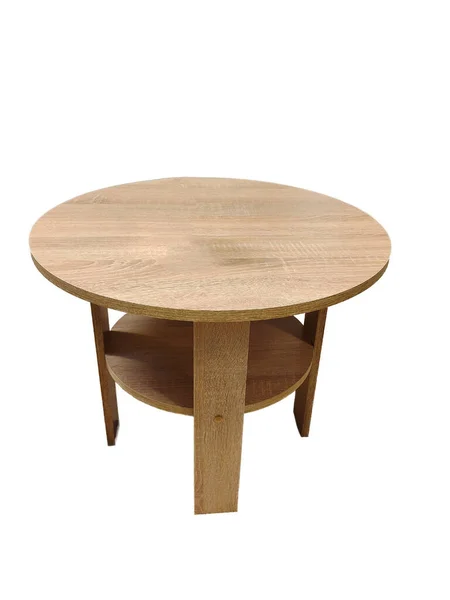 Dekorativer Runder Holztisch Mit Drei Beinen Auf Isoliertem Weißem Hintergrund — Stockfoto