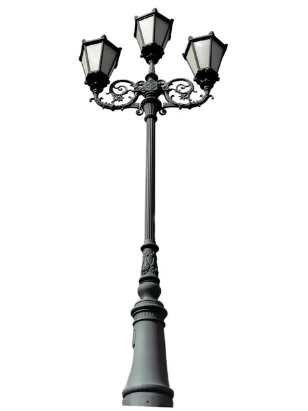 Vintage Straatlamp Met Drie Lampjes Retro Stijl Wit Knippad — Stockfoto