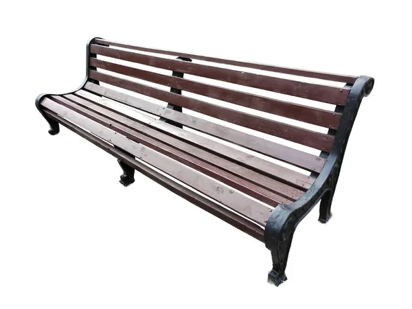 白色底座上的木制板条和铁制的装饰性街椅 用于裁剪 — 图库照片
