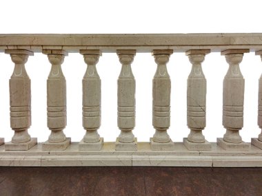 Fragment of a marble stone staircase, railing, balusters, on a white background, isolated