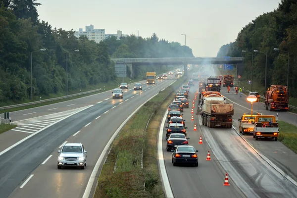 Reparación Por Los Constructores Carreteras Autopista Utilizando Camiones Equipos Construcción — Foto de Stock