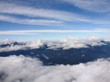 Bulutların üzerindeki çeşitli gölgelerin mavi gökyüzünün üst görüntüsü. Bu da yeryüzünün yüzeyini görünür kılıyor. Resimli gökyüzü manzarası