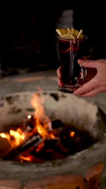 Someone Drinking Mulled Wine House — Stock Video