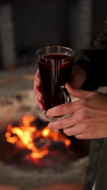 Someone Drinking Mulled Wine House — Stock Video