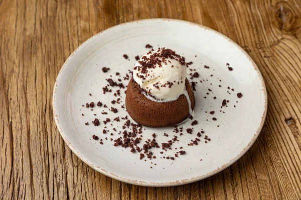 stock image Tasting of chocolate fondant in restaurant.