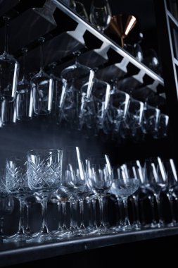Glasses at the bar of the premium restaurant