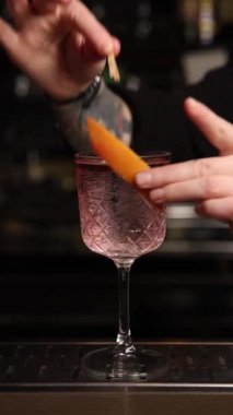 the bartender prepares a cocktail. Macro shooting