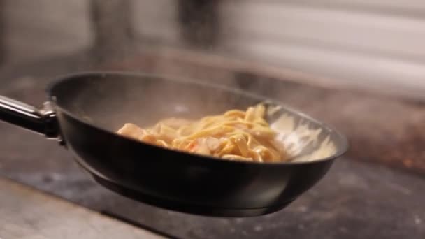 Chef Prepares Seafood Pasta — Video Stock