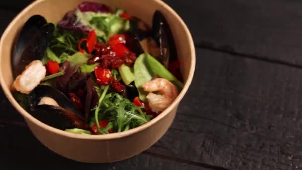 Chef Prepares Delicious Seafood Salad — Stockvideo