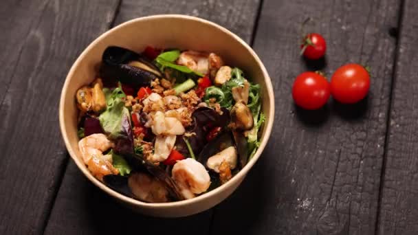 Chef Prepares Delicious Seafood Salad — Vídeo de Stock