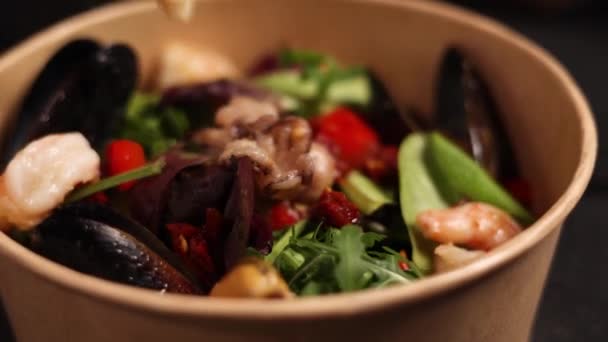 Chef Prepares Delicious Seafood Salad — Stockvideo