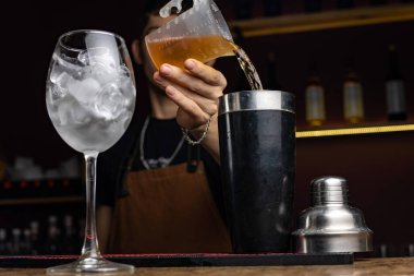 Barmen lezzetli bir alkollü kokteyl hazırlar