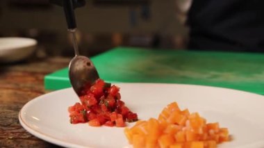 chef prepares vegan salmon in the kitchen