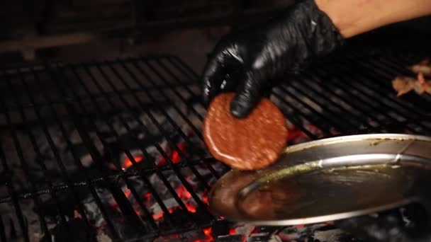 Chef Prepares Delicious Hamburger Vegan Patty — Stock Video
