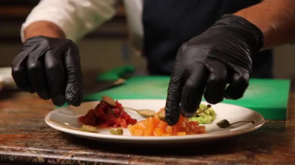 Chef Prepares Vegan Salmon Kitchen — Αρχείο Βίντεο