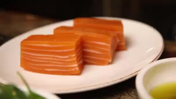 Chef Prepares Vegan Salmon Kitchen — Stock video
