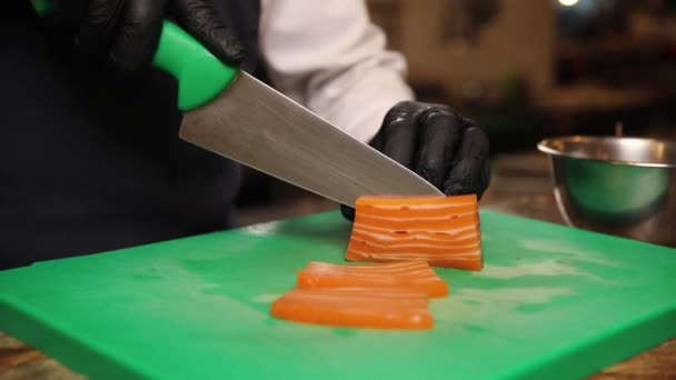 Chef Prepares Vegan Salmon Kitchen — Vídeo de stock