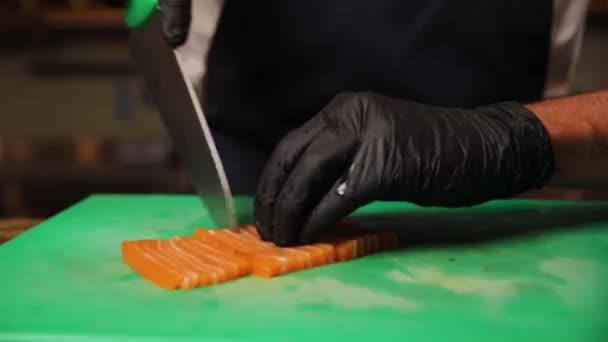 Chef Prepares Vegan Salmon Kitchen — Stockvideo