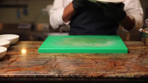 Chef Prepares Delicious Dishes Kitchen — Vídeo de stock