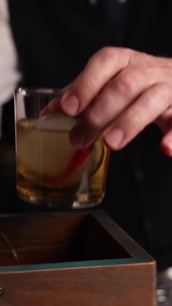 Barista Prepara Cocktail Popolare Bar — Video Stock