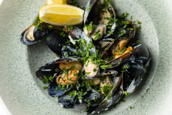 stock image delicious seafood dishes on a plate. close-up