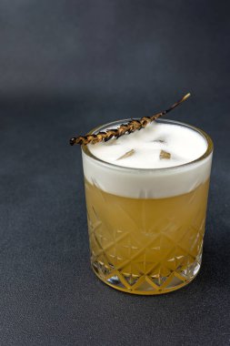 Karanlık bir arka planda nefis bir alkollü kokteyl.