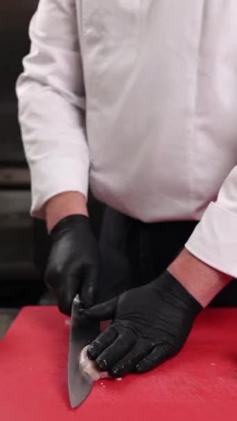 厨师在厨房里准备了一道肉 后续行动 — 图库视频影像