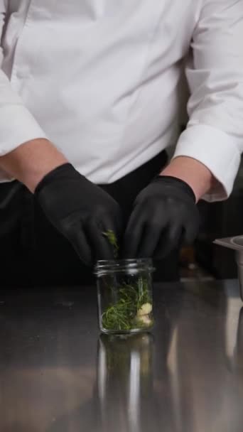 Chef Preserves Vegetables Kitchen Close — Stock Video