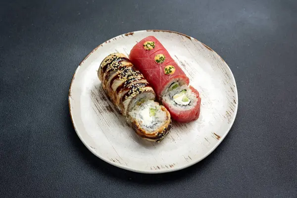 Ιαπωνική Κουζίνα Ρολά Φιλαδέλφεια Κλείσε — Φωτογραφία Αρχείου