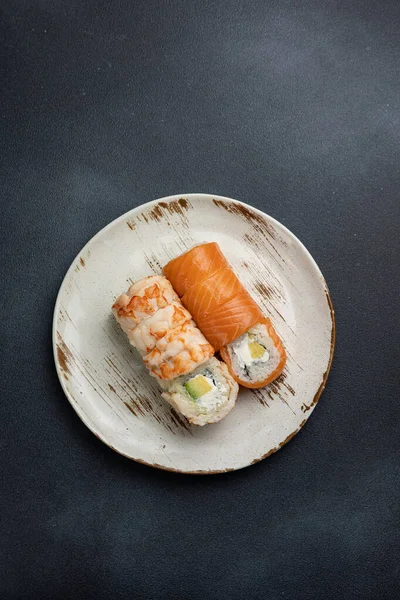 Cuisine Japonaise Rouleaux Assortis Philadelphie Gros Plan — Photo