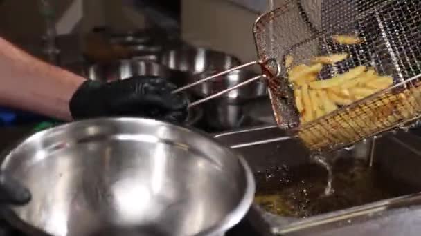 Chef Prepara Deliciosos Platos Fritos — Vídeo de stock