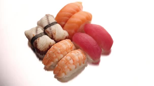 Japán Konyha Egy Ízletes Nemzeti Japán Étel Roll Sushi — Stock videók
