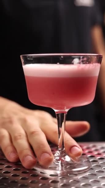 Bir Barmen Barda Alkollü Bir Kokteyl Hazırlar Kapat — Stok video